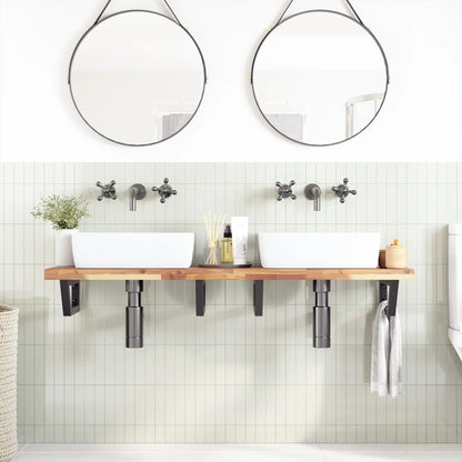 Ripiano a Parete per Lavabo in Acciaio e Massello di Acacia | homemem39
