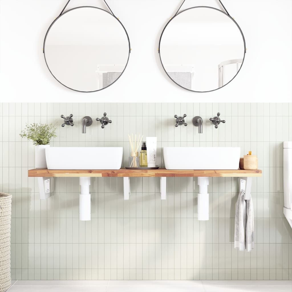 Ripiano a Parete per Lavabo in Acciaio e Massello di Acacia | homemem39