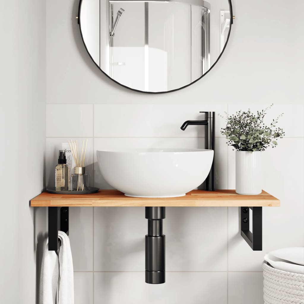 Ripiano a Parete per Lavabo in Acciaio e Massello di Acacia