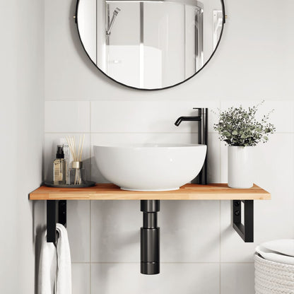 Ripiano a Parete per Lavabo in Acciaio e Massello di Acacia