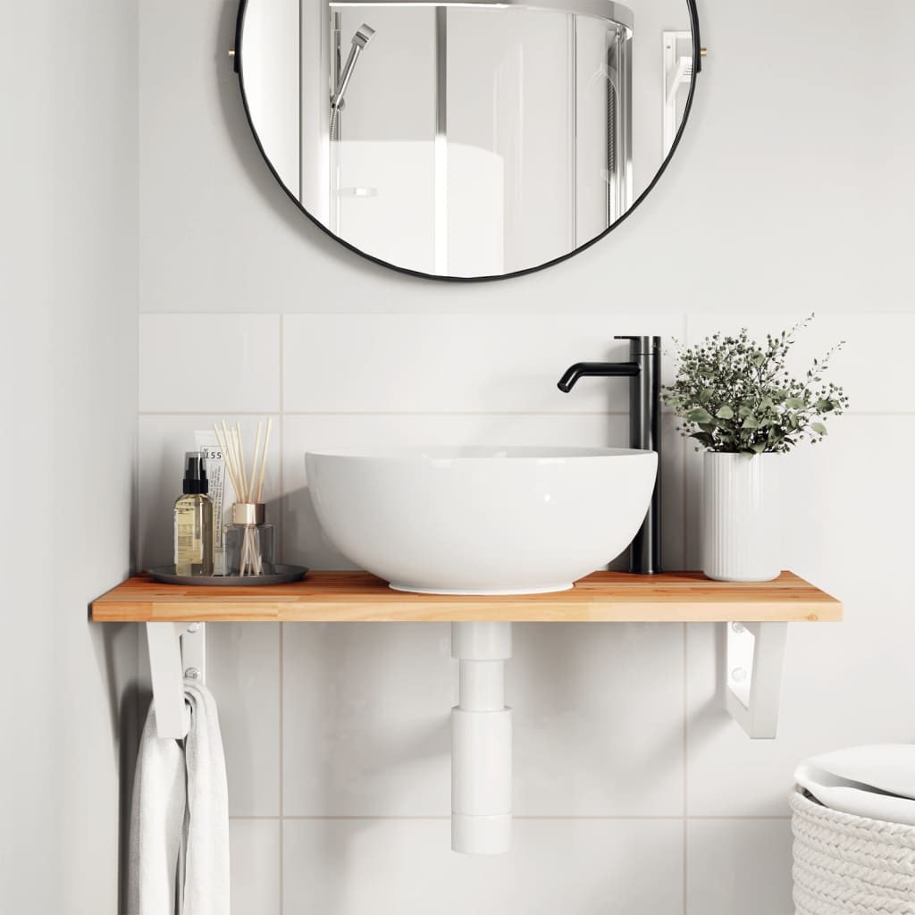 Ripiano a Parete per Lavabo in Acciaio e Massello di Acacia | homemem39