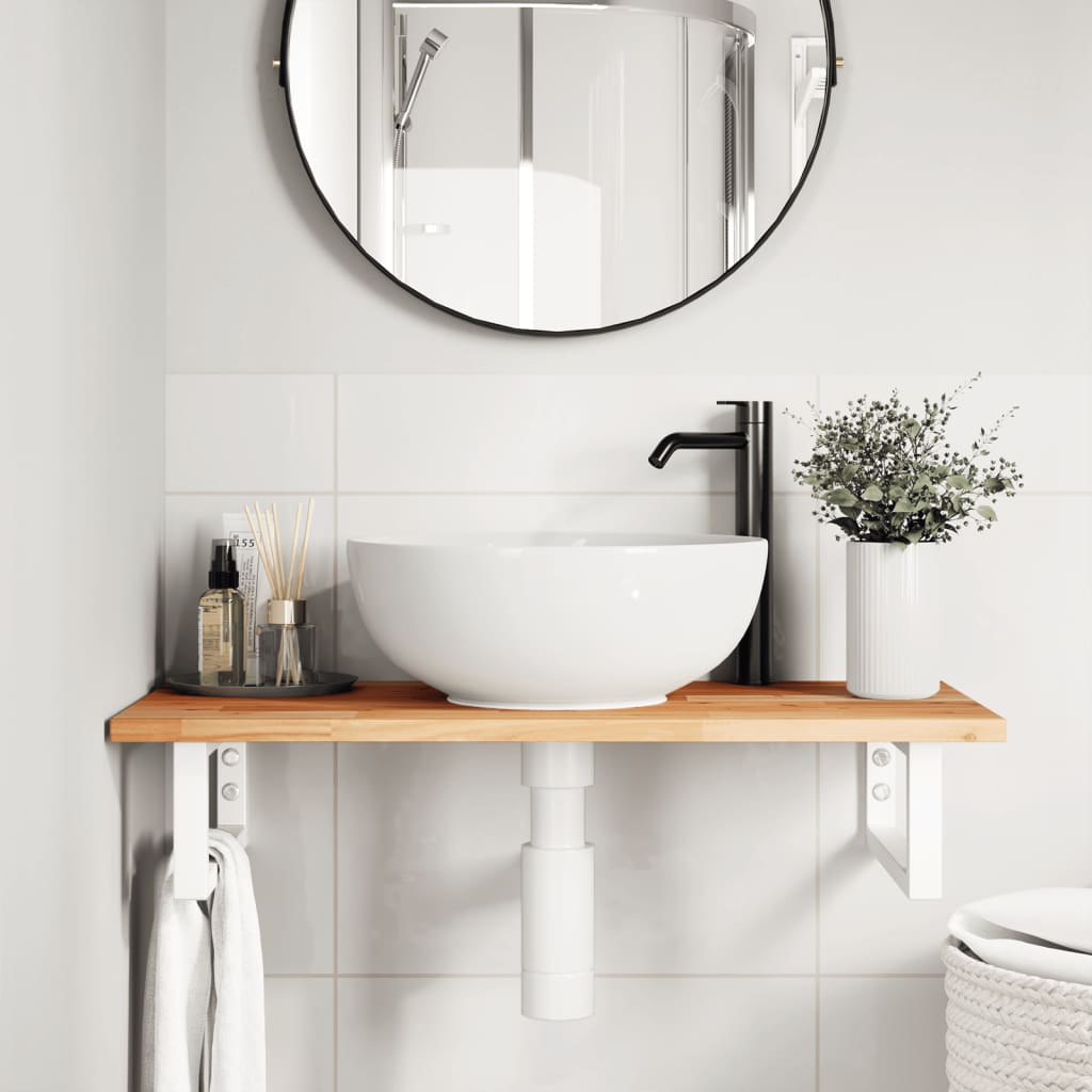 Ripiano a Parete per Lavabo in Acciaio e Massello di Acacia | homemem39