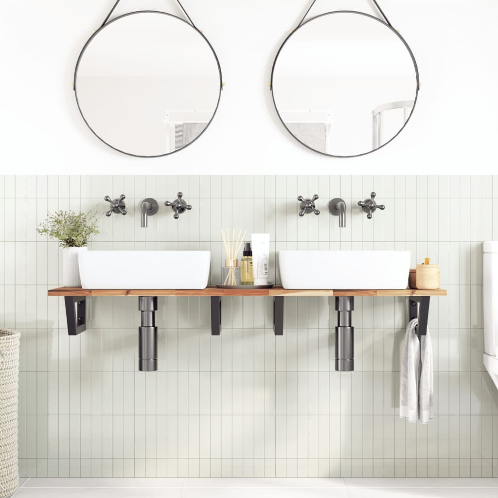 Ripiano a Parete per Lavabo in Acciaio e Massello di Acacia | homemem39