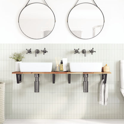 Ripiano a Parete per Lavabo in Acciaio e Massello di Acacia | homemem39