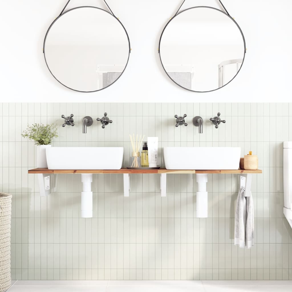 Ripiano a Parete per Lavabo in Acciaio e Massello di Acacia | homemem39