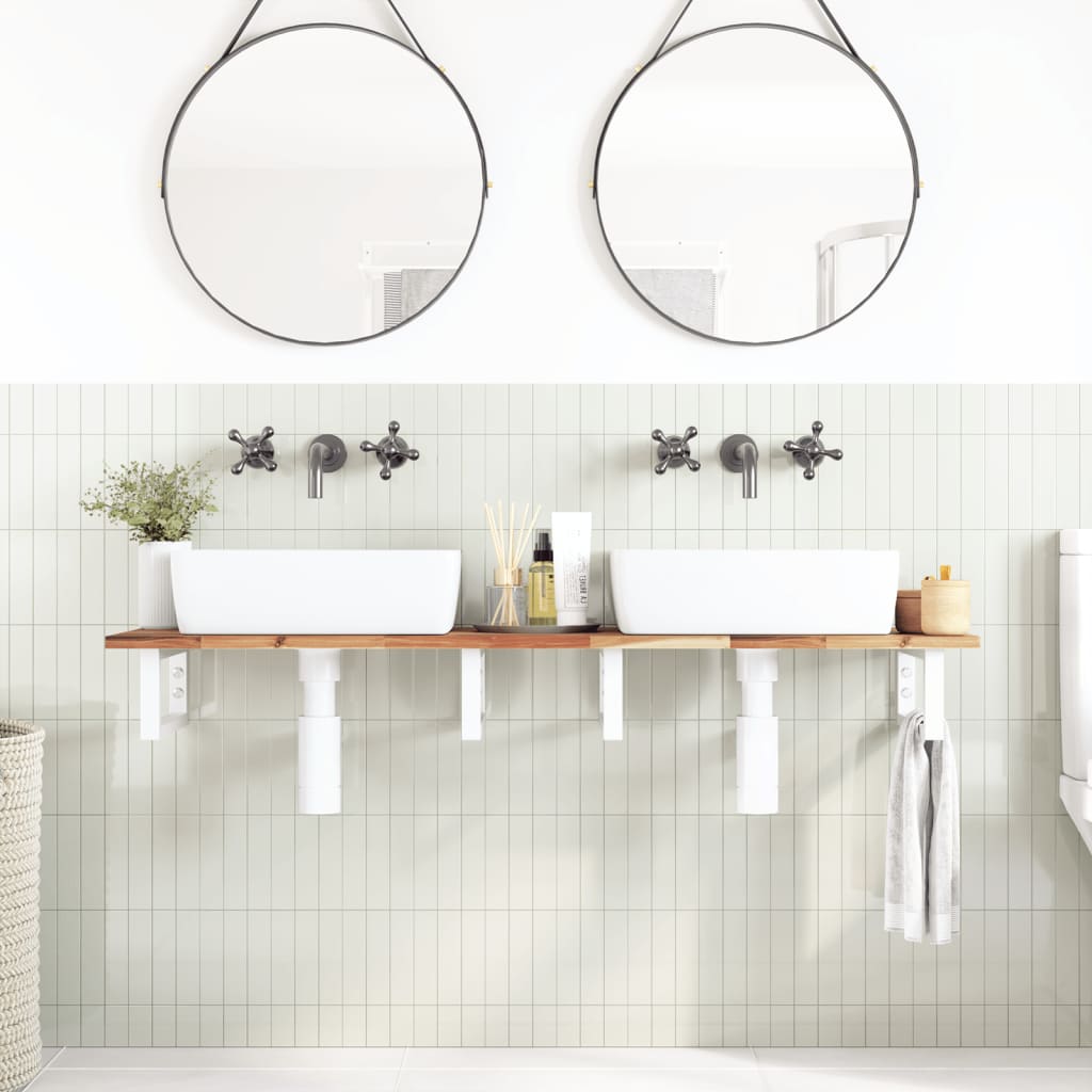Ripiano a Parete per Lavabo in Acciaio e Massello di Acacia | homemem39