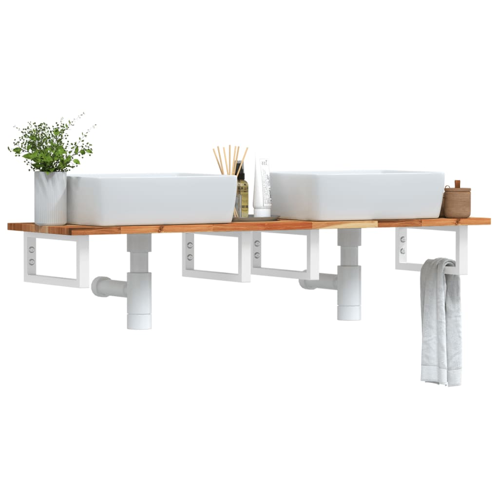 Ripiano a Parete per Lavabo in Acciaio e Massello di Acacia | homemem39
