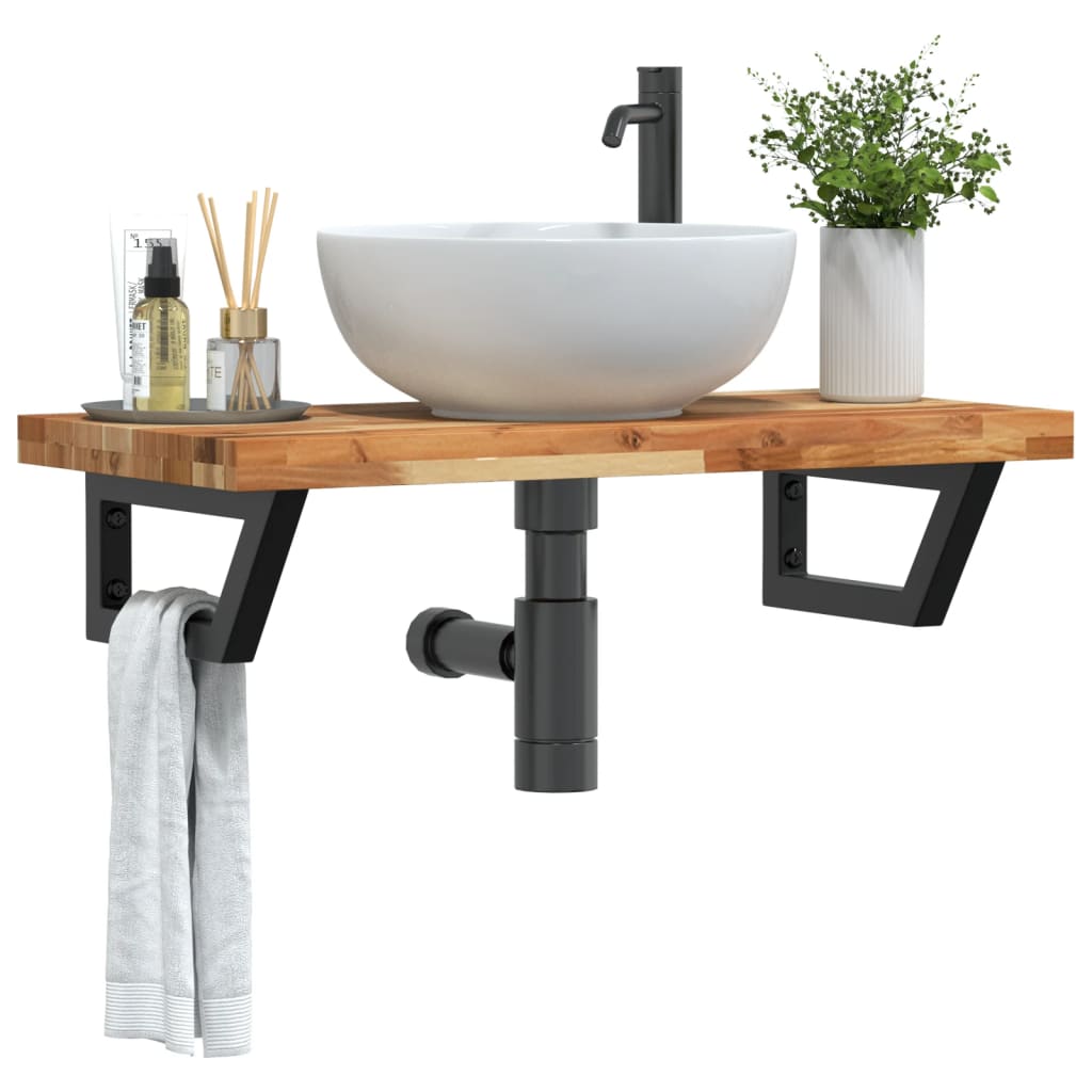Ripiano a Parete per Lavabo in Acciaio e Massello di Acacia | homemem39