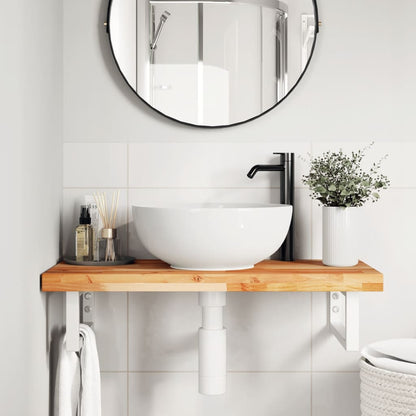 Ripiano a Parete per Lavabo in Acciaio e Massello di Acacia