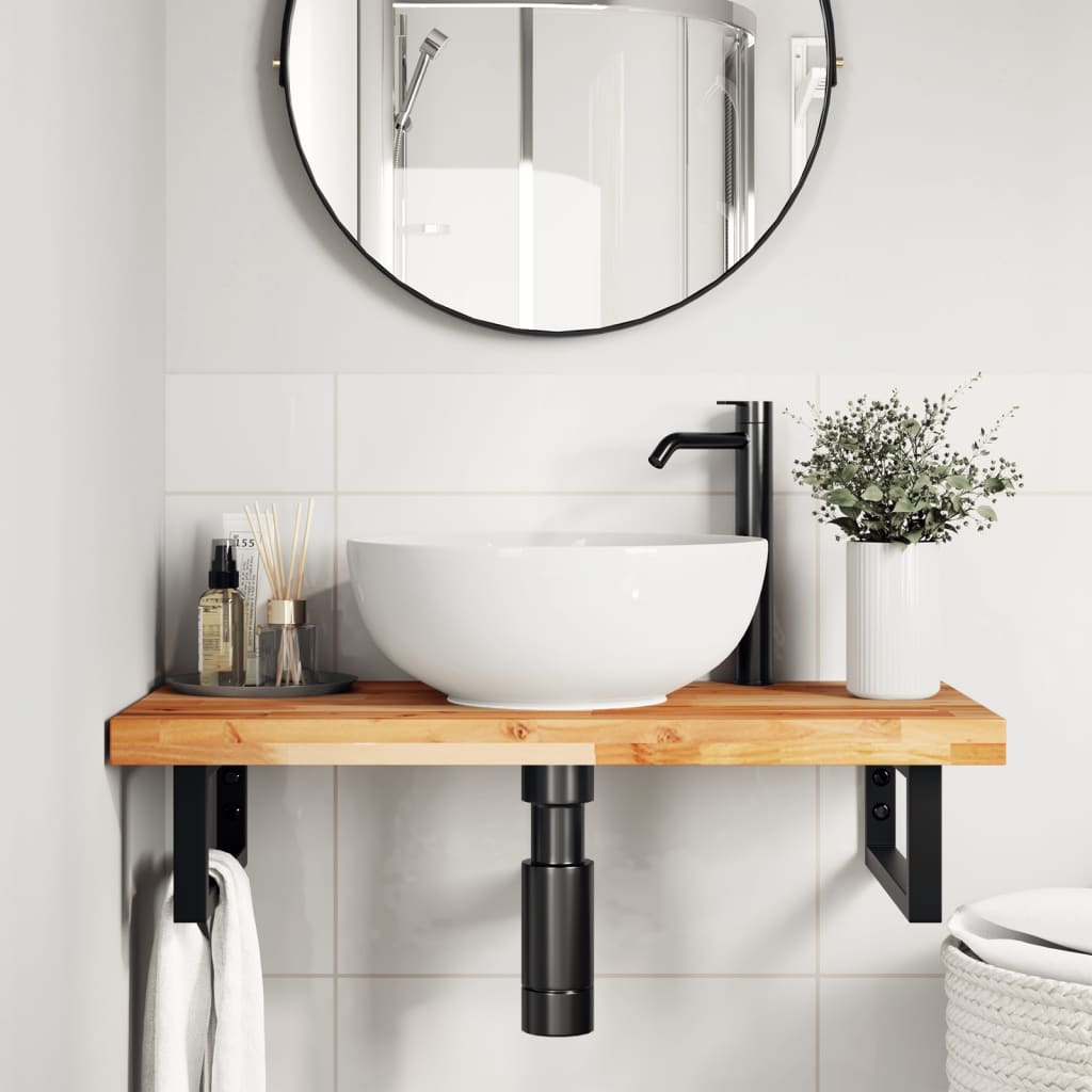 Ripiano a Parete per Lavabo in Acciaio e Massello di Acacia | homemem39