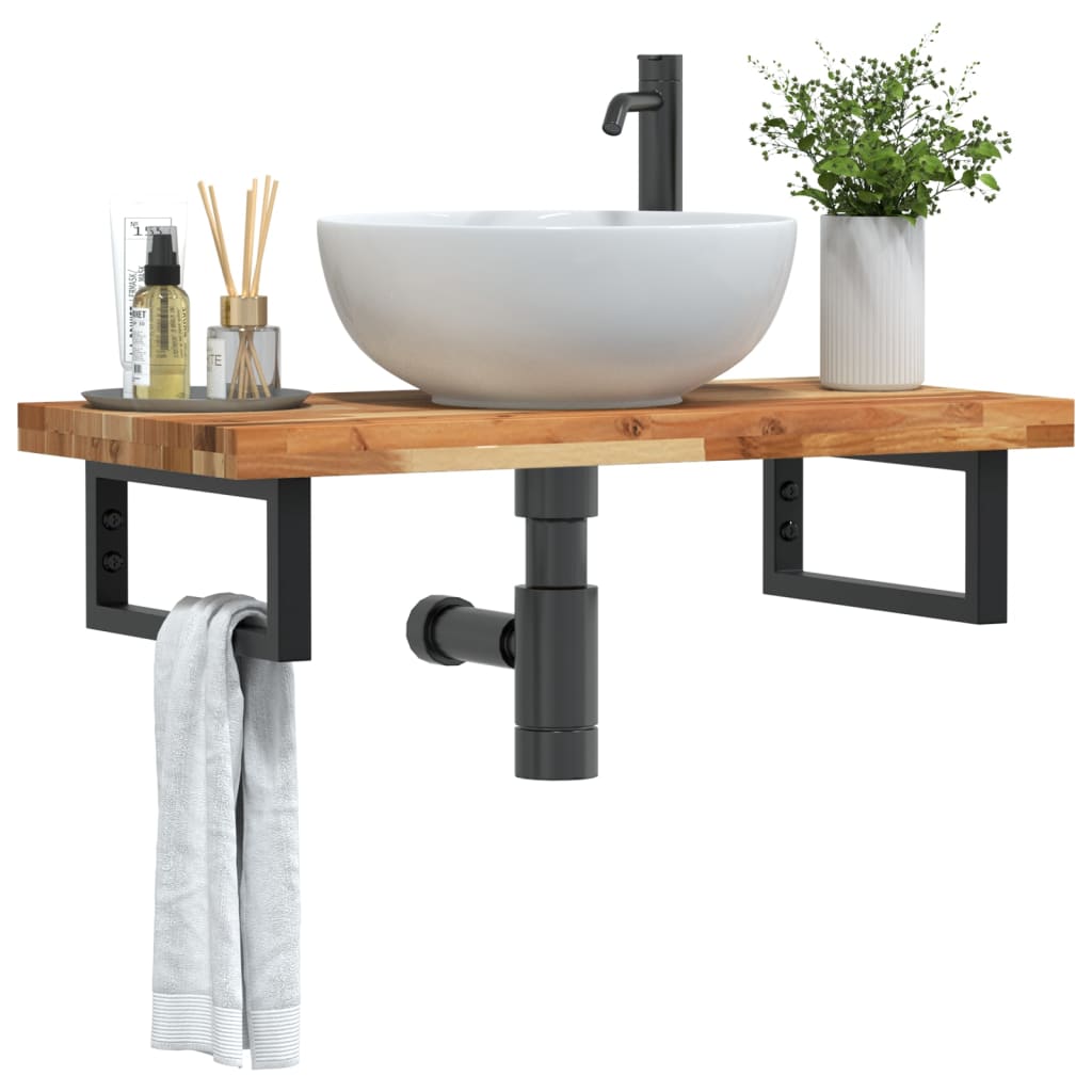 Ripiano a Parete per Lavabo in Acciaio e Massello di Acacia | homemem39