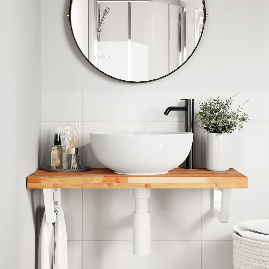 Ripiano a Parete per Lavabo in Acciaio e Massello di Acacia | homemem39