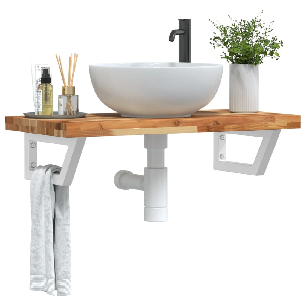 Ripiano a Parete per Lavabo in Acciaio e Massello di Acacia | homemem39