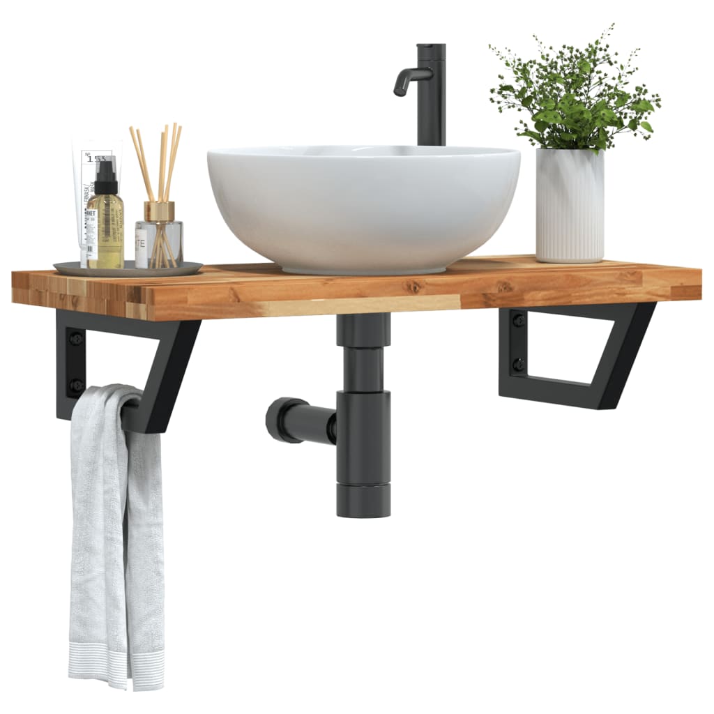Ripiano a Parete per Lavabo in Acciaio e Massello di Acacia | homemem39