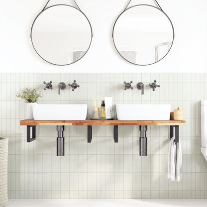 Ripiano a Parete per Lavabo in Acciaio e Massello di Acacia | homemem39