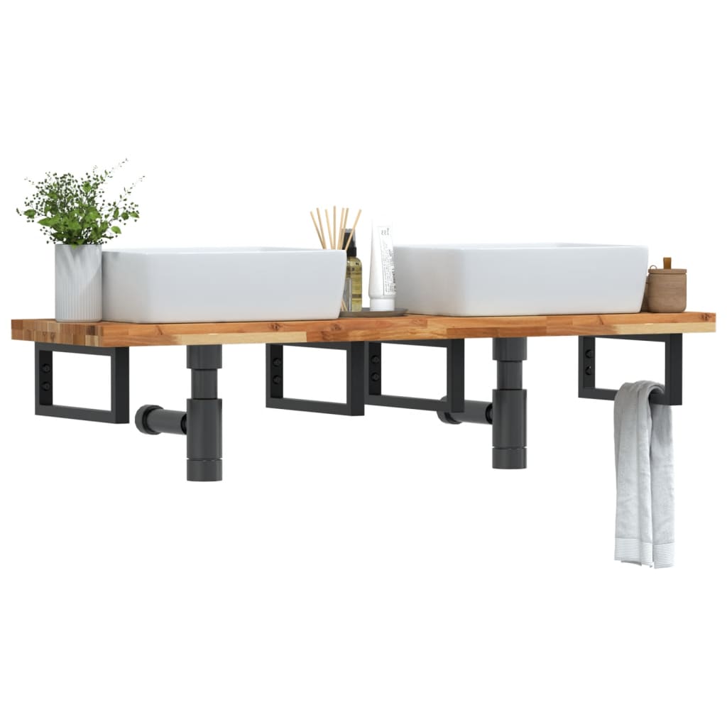 Ripiano a Parete per Lavabo in Acciaio e Massello di Acacia | homemem39