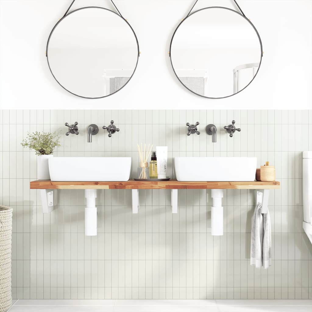 Ripiano a Parete per Lavabo in Acciaio e Massello di Acacia | homemem39