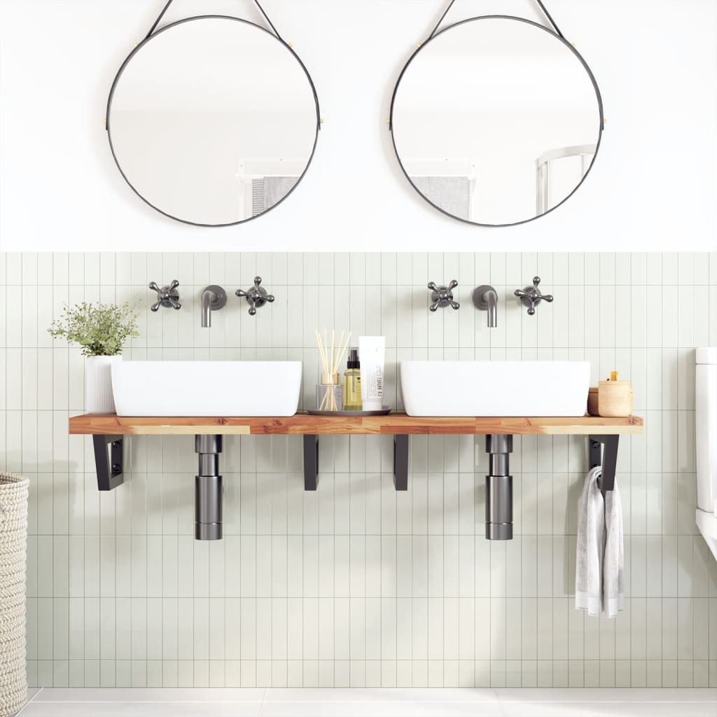Ripiano a Parete per Lavabo in Acciaio e Massello di Acacia | homemem39
