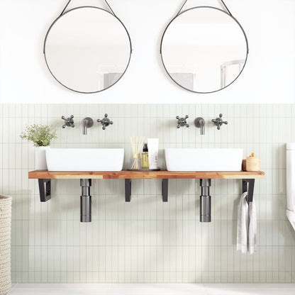 Ripiano a Parete per Lavabo in Acciaio e Massello di Acacia | homemem39