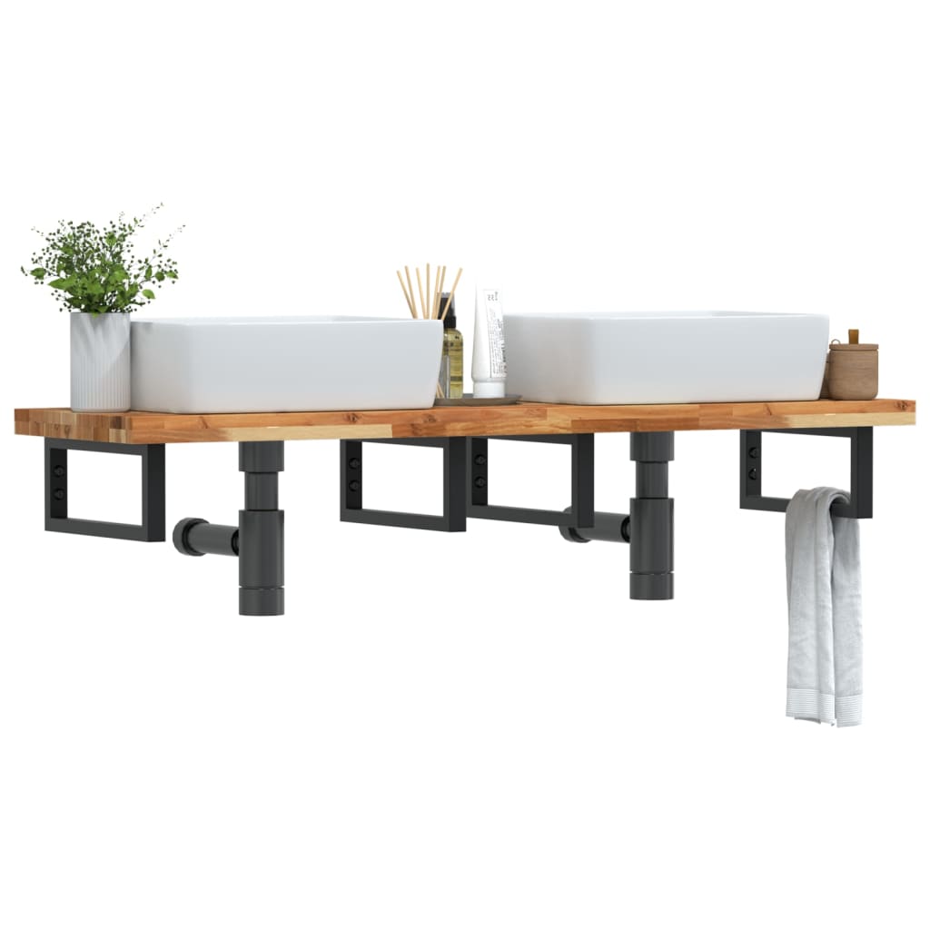Ripiano a Parete per Lavabo in Acciaio e Massello di Acacia | homemem39