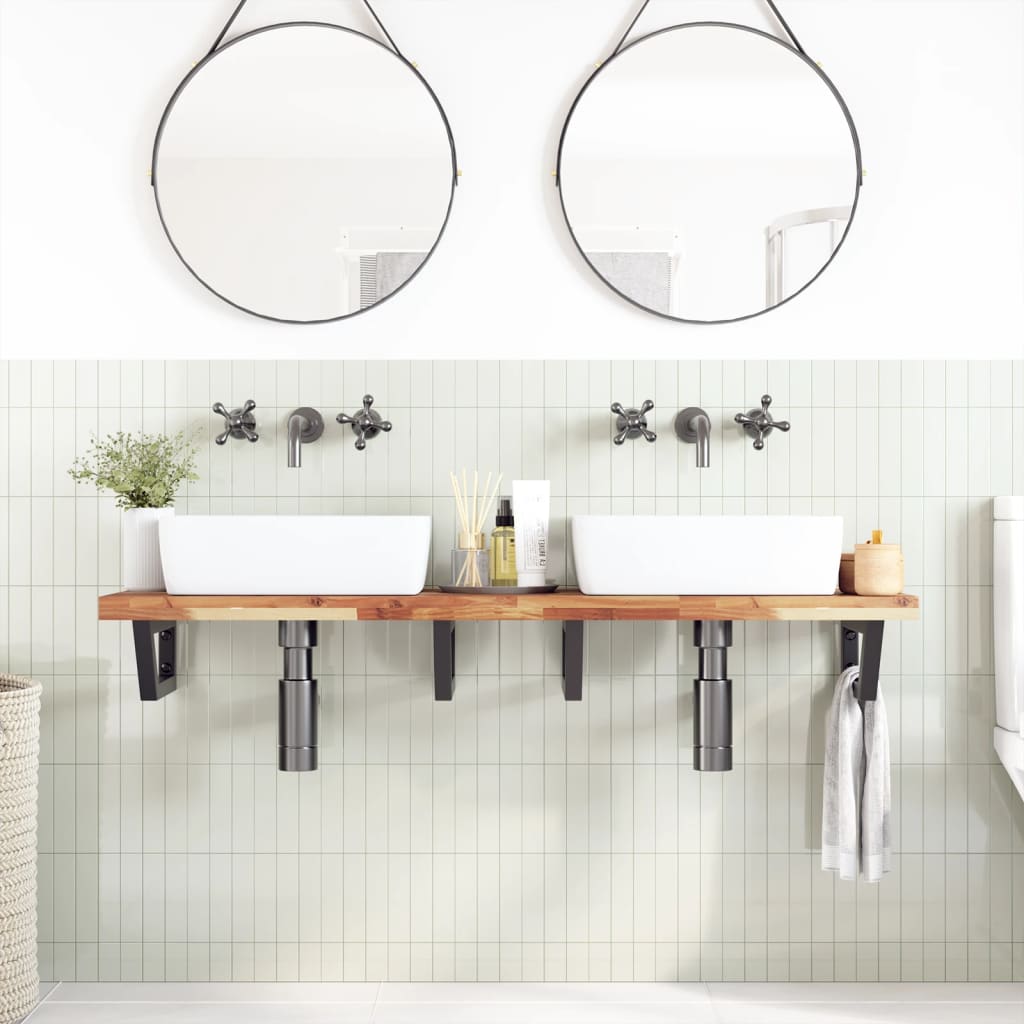 Ripiano a Parete per Lavabo in Acciaio e Massello di Acacia | homemem39