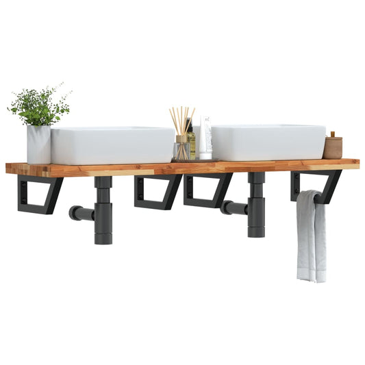 Ripiano a Parete per Lavabo in Acciaio e Massello di Acacia | homemem39