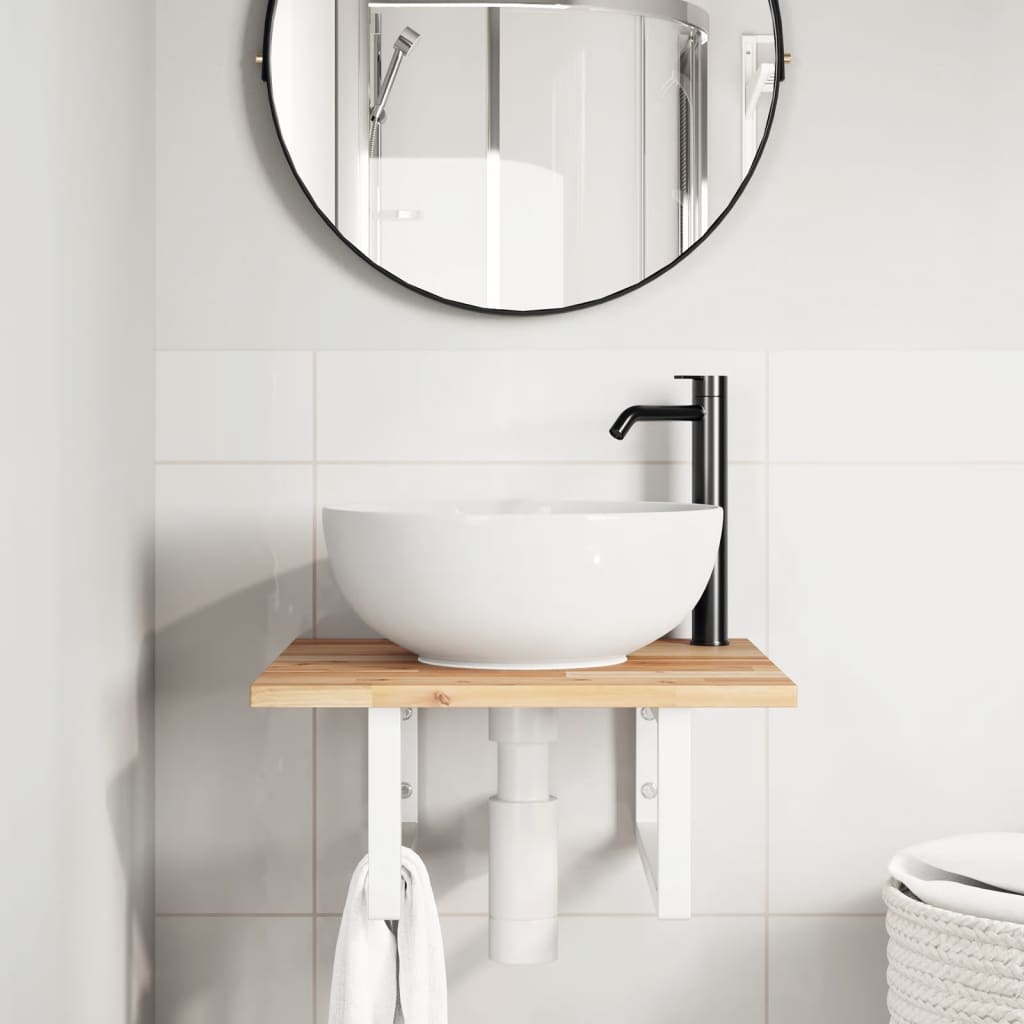 Ripiano a Parete per Lavabo in Acciaio e Massello di Acacia | homemem39