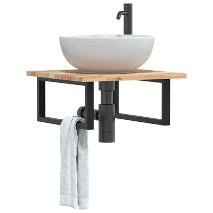 Ripiano a Parete per Lavabo in Acciaio e Massello di Acacia | homemem39