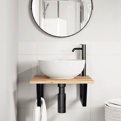 Ripiano a Parete per Lavabo in Acciaio e Massello di Acacia | homemem39