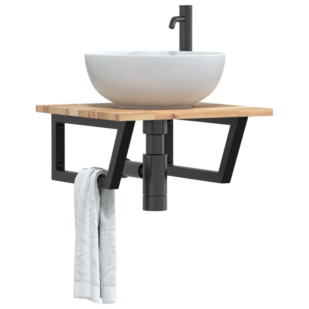 Ripiano a Parete per Lavabo in Acciaio e Massello di Acacia | homemem39