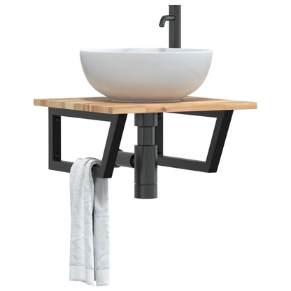 Ripiano a Parete per Lavabo in Acciaio e Massello di Acacia | homemem39
