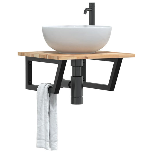 Ripiano a Parete per Lavabo in Acciaio e Massello di Acacia | homemem39