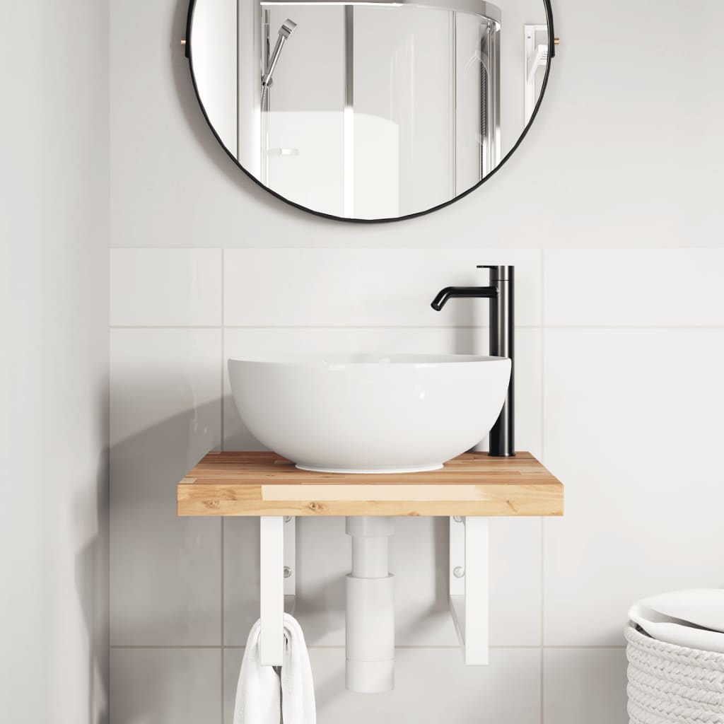 Ripiano a Parete per Lavabo in Acciaio e Massello di Acacia | homemem39