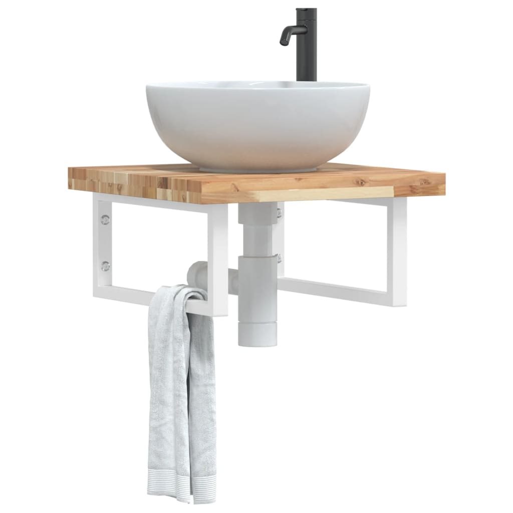 Ripiano a Parete per Lavabo in Acciaio e Massello di Acacia | homemem39