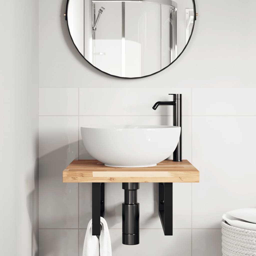 Ripiano a Parete per Lavabo in Acciaio e Massello di Acacia | homemem39