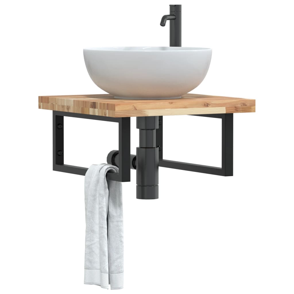Ripiano a Parete per Lavabo in Acciaio e Massello di Acacia | homemem39
