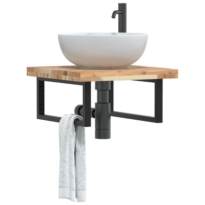 Ripiano a Parete per Lavabo in Acciaio e Massello di Acacia | homemem39