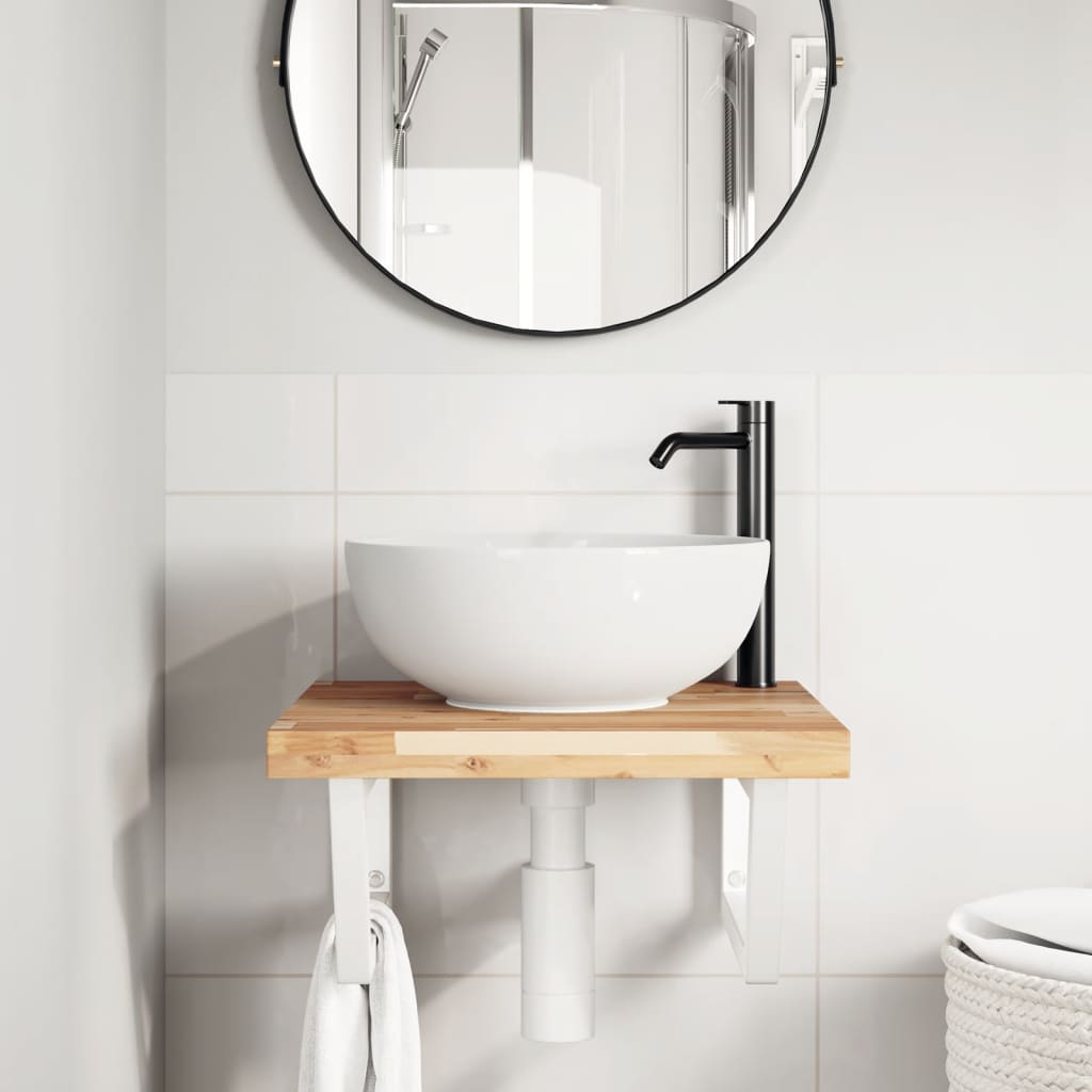 Ripiano a Parete per Lavabo in Acciaio e Massello di Acacia | homemem39