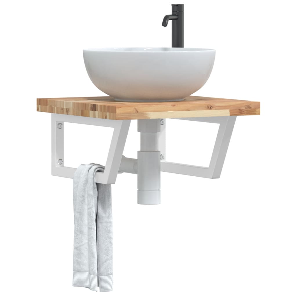 Ripiano a Parete per Lavabo in Acciaio e Massello di Acacia | homemem39