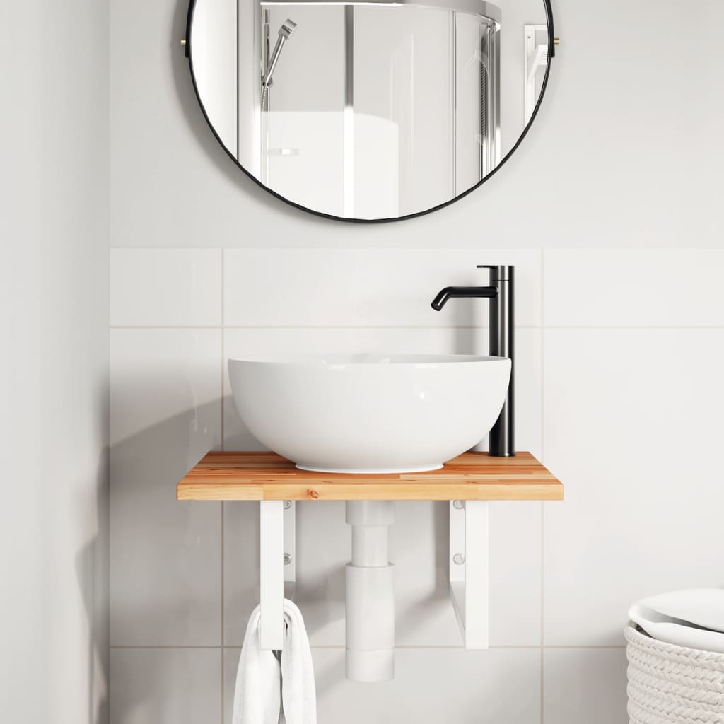 Ripiano a Parete per Lavabo in Acciaio e Massello di Acacia | homemem39