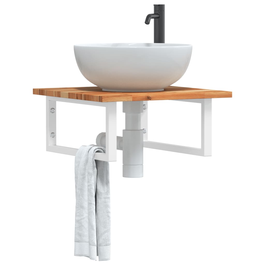 Ripiano a Parete per Lavabo in Acciaio e Massello di Acacia | homemem39