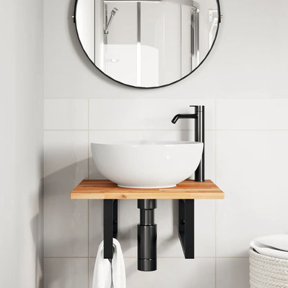 Ripiano a Parete per Lavabo in Acciaio e Massello di Acacia | homemem39