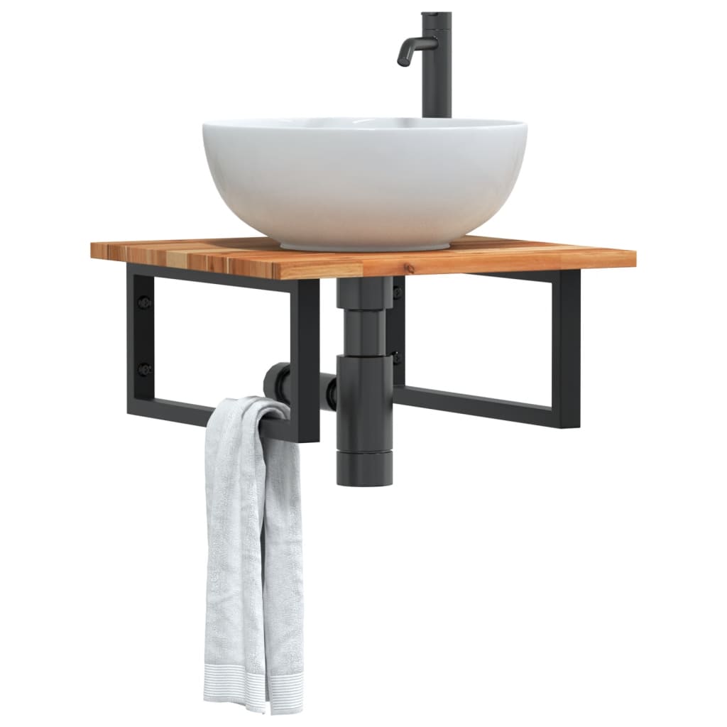 Ripiano a Parete per Lavabo in Acciaio e Massello di Acacia | homemem39