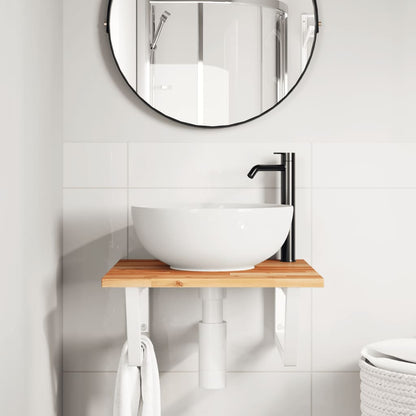 Ripiano a Parete per Lavabo in Acciaio e Massello di Acacia | homemem39