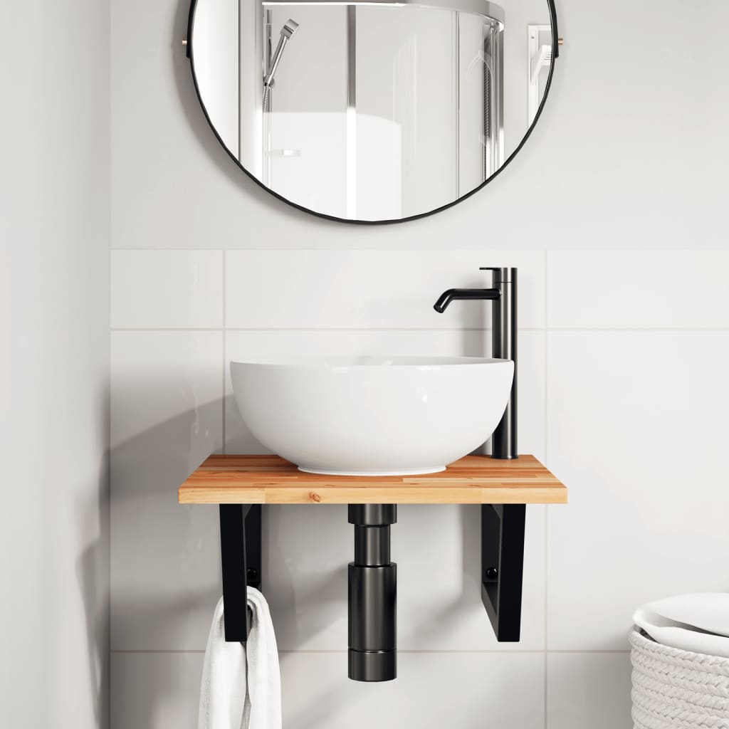 Ripiano a Parete per Lavabo in Acciaio e Massello di Acacia | homemem39