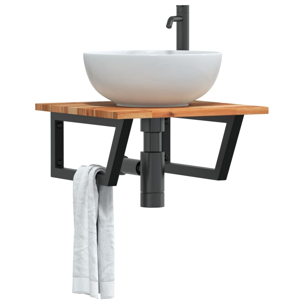 Ripiano a Parete per Lavabo in Acciaio e Massello di Acacia | homemem39