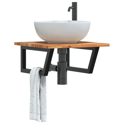 Ripiano a Parete per Lavabo in Acciaio e Massello di Acacia | homemem39