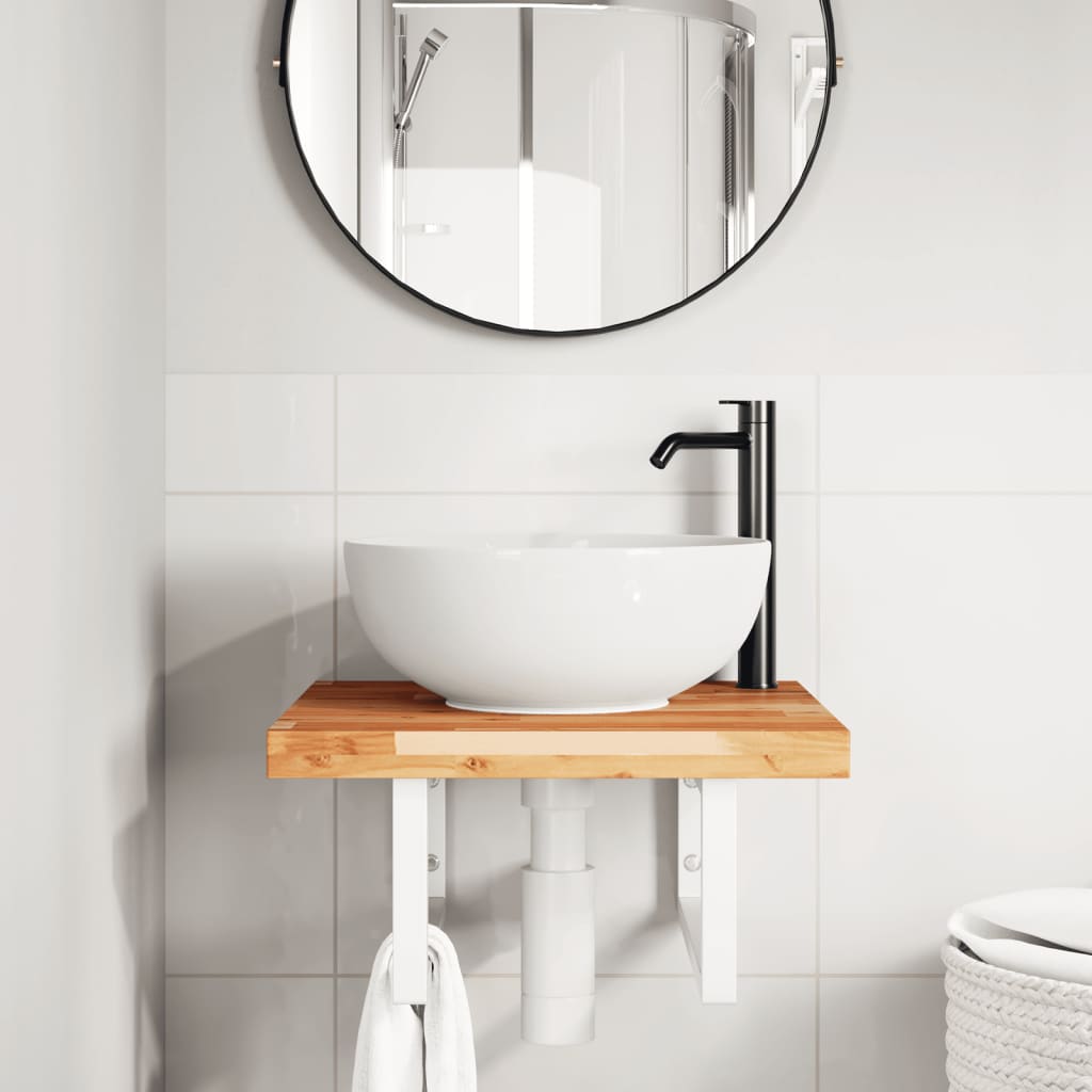 Ripiano a Parete per Lavabo in Acciaio e Massello di Acacia | homemem39