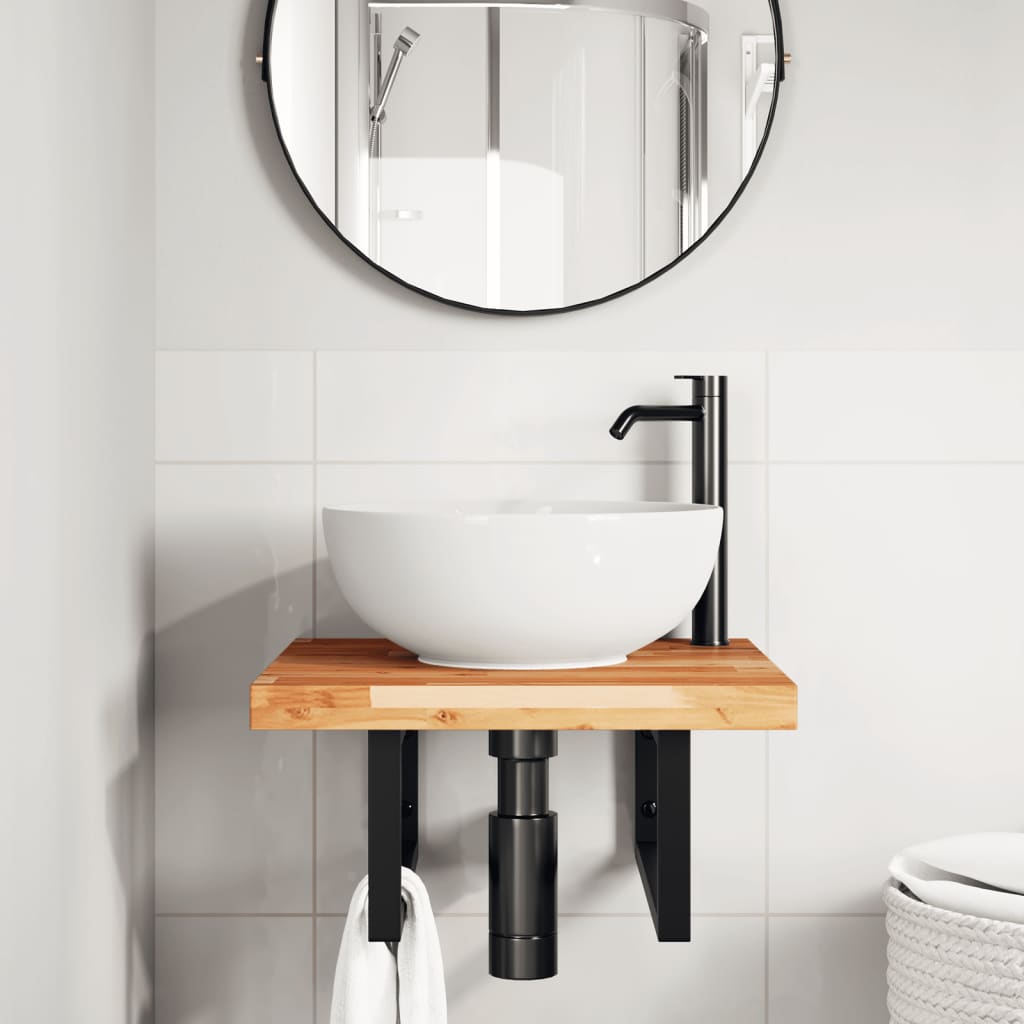 Ripiano a Parete per Lavabo in Acciaio e Massello di Acacia | homemem39