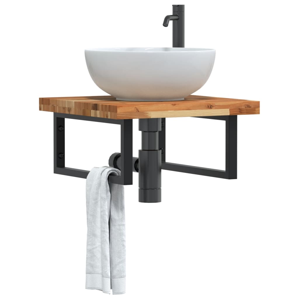 Ripiano a Parete per Lavabo in Acciaio e Massello di Acacia | homemem39